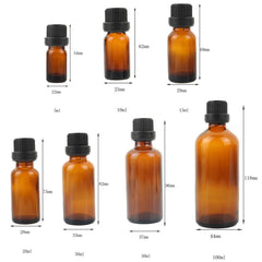 12pcs 5ml/10ml/15ml/20ml/30ml/50ml/100ml Amber Essential Oil Glass Bottle Refillable Dropper Bottles Containers With Black Cap