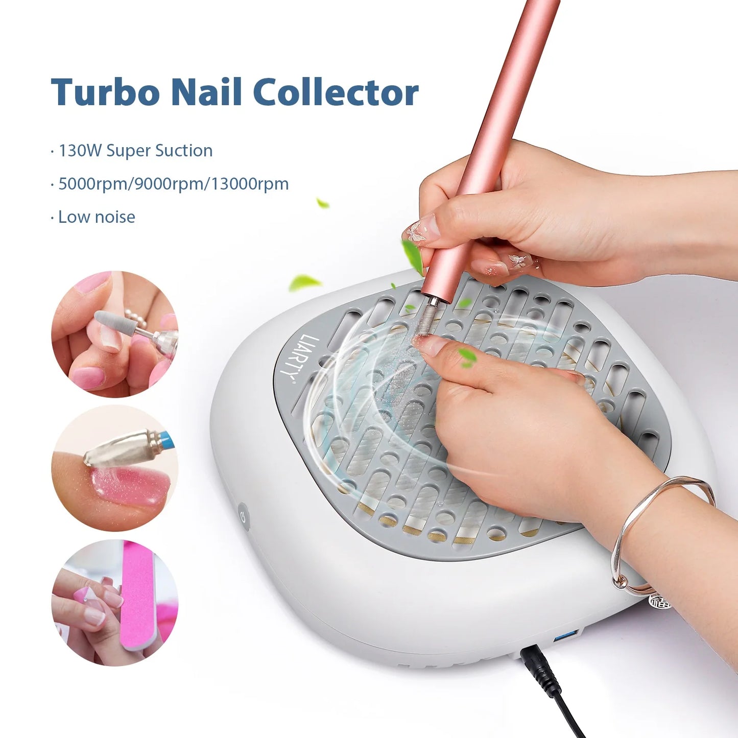 130W Powerful Brushless Nail Dust Collector Super Suction Nail Dust Extractor Nail Art Manicure Fan Vacuum Cleaner With 2 Filter