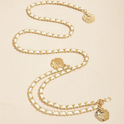 High Quality Metal Waist Chain Belts For Women Round Flower Pendant Chain Strap Rope Female Fine Waistband Dress Shirt Decoratio