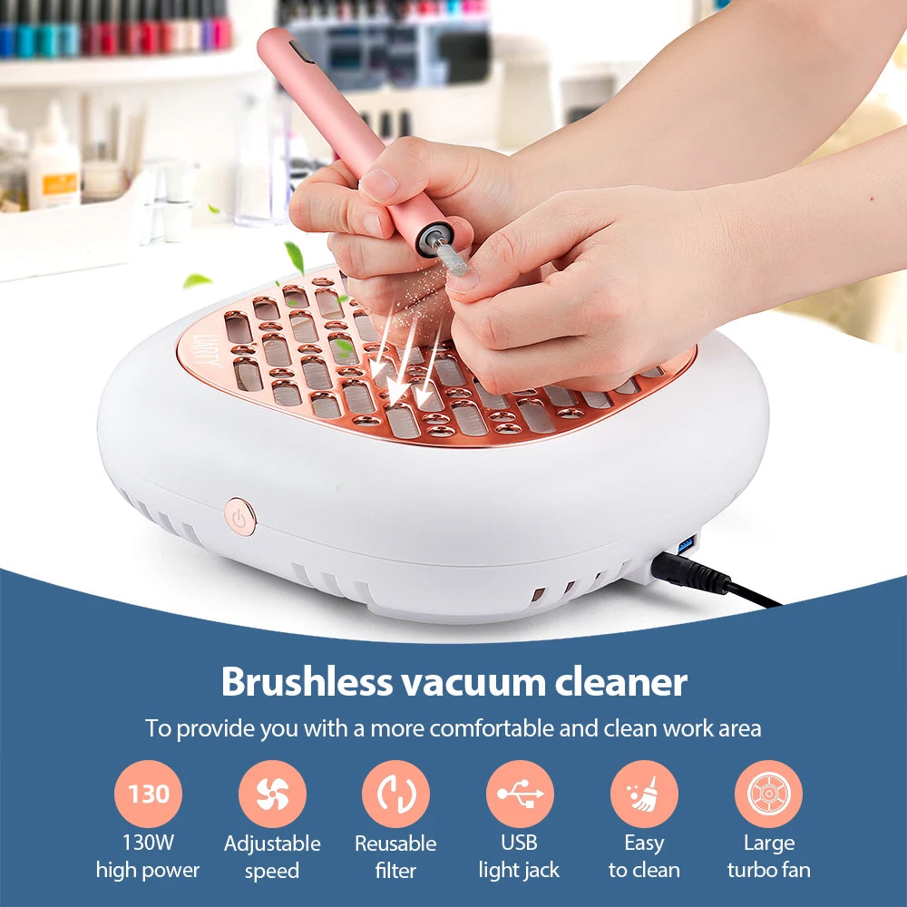 130W Powerful Brushless Nail Dust Collector Super Suction Nail Dust Extractor Nail Art Manicure Fan Vacuum Cleaner With 2 Filter