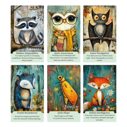 Animal Themed Oracle Card Deck, Quiet Companions Oracle Deck, 54 Cards, Personal Reading, Card Games, 12*7cm, 14+