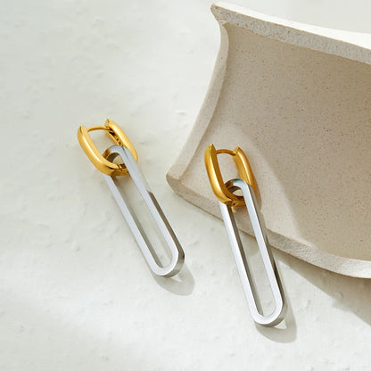 Fashion Gold Silver Color Double Loop Design Square Long Hoop Earrings Removable Punk Hip Hop Round Huggie Jewelry for Women