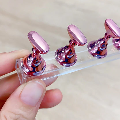 5pcs/set Metallic Pink Magnetic Nail Stand for Nail Practice Painting Display Press-on False Nail Display Holder Practice Tools