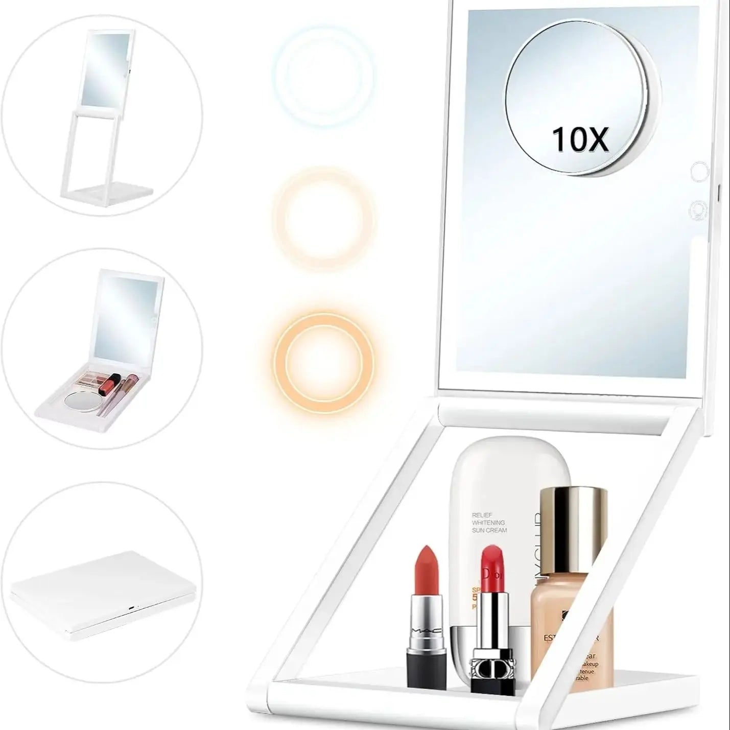 LED Vanity Makeup Mirror with Touch Control Flexible Foldable Desk 10x Makeup Mirror Lighting Dressing Makeup Lamp Gift