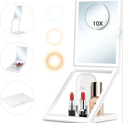 LED Vanity Makeup Mirror with Touch Control Flexible Foldable Desk 10x Makeup Mirror Lighting Dressing Makeup Lamp Gift