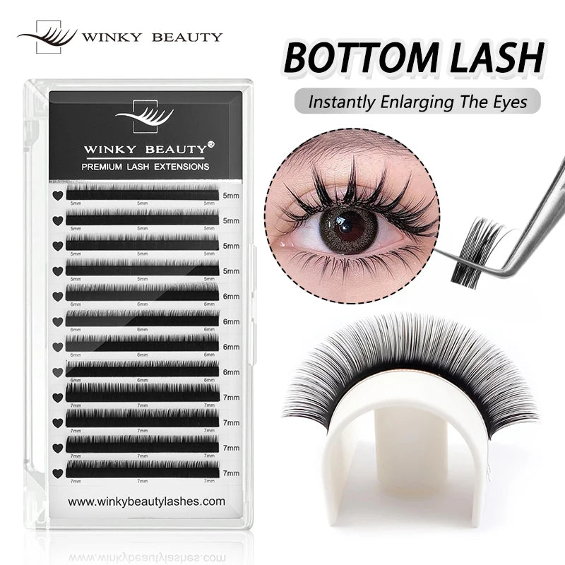 winky beauty Mink Individual Bottom Eyelash Extension B/C Curl 5-7Mix Professional Under Lash Make up Natural False Lashes