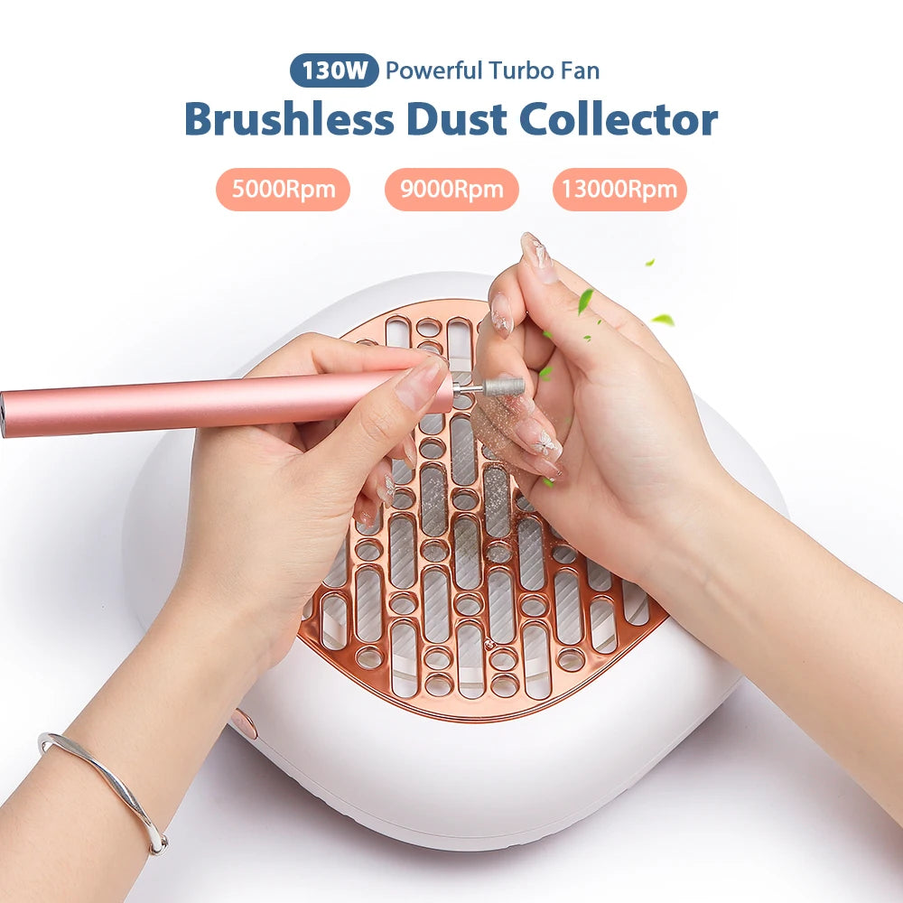 130W Powerful Brushless Nail Dust Collector Super Suction Nail Dust Extractor Nail Art Manicure Fan Vacuum Cleaner With 2 Filter