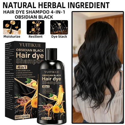 100ml hair dye shampoo, made with natural plant pigments, scalp-friendly, quickly covers gray hair to provide black color