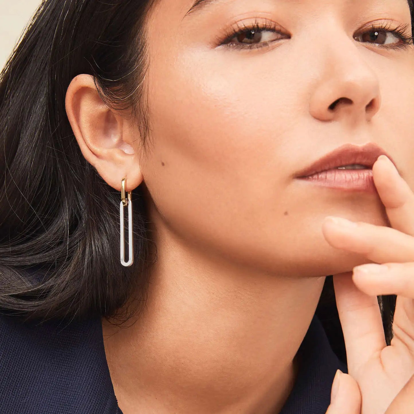 Fashion Gold Silver Color Double Loop Design Square Long Hoop Earrings Removable Punk Hip Hop Round Huggie Jewelry for Women