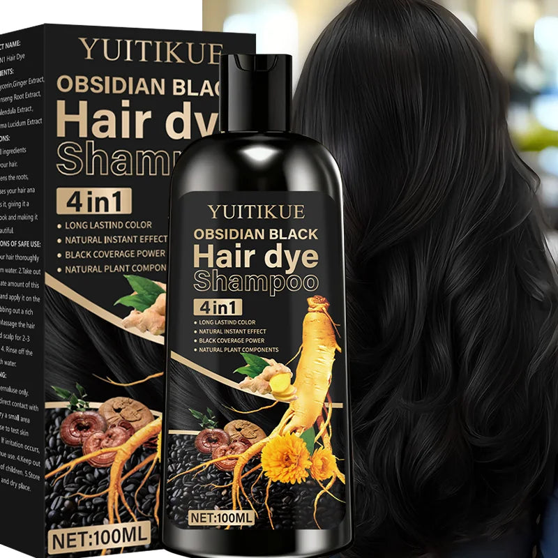 100ml hair dye shampoo, made with natural plant pigments, scalp-friendly, quickly covers gray hair to provide black color