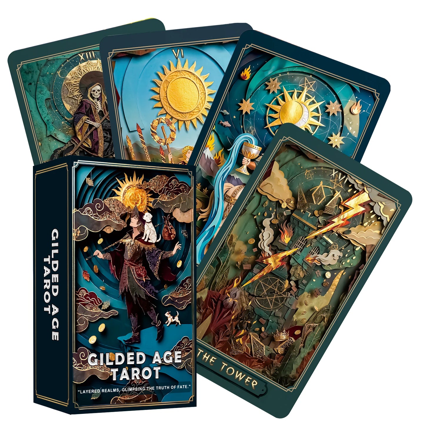 The Gilded Age Tarot | 78 Paper-Cut Art Cards | Includes a Guide, Suitable for Beginners and Experienced Readers