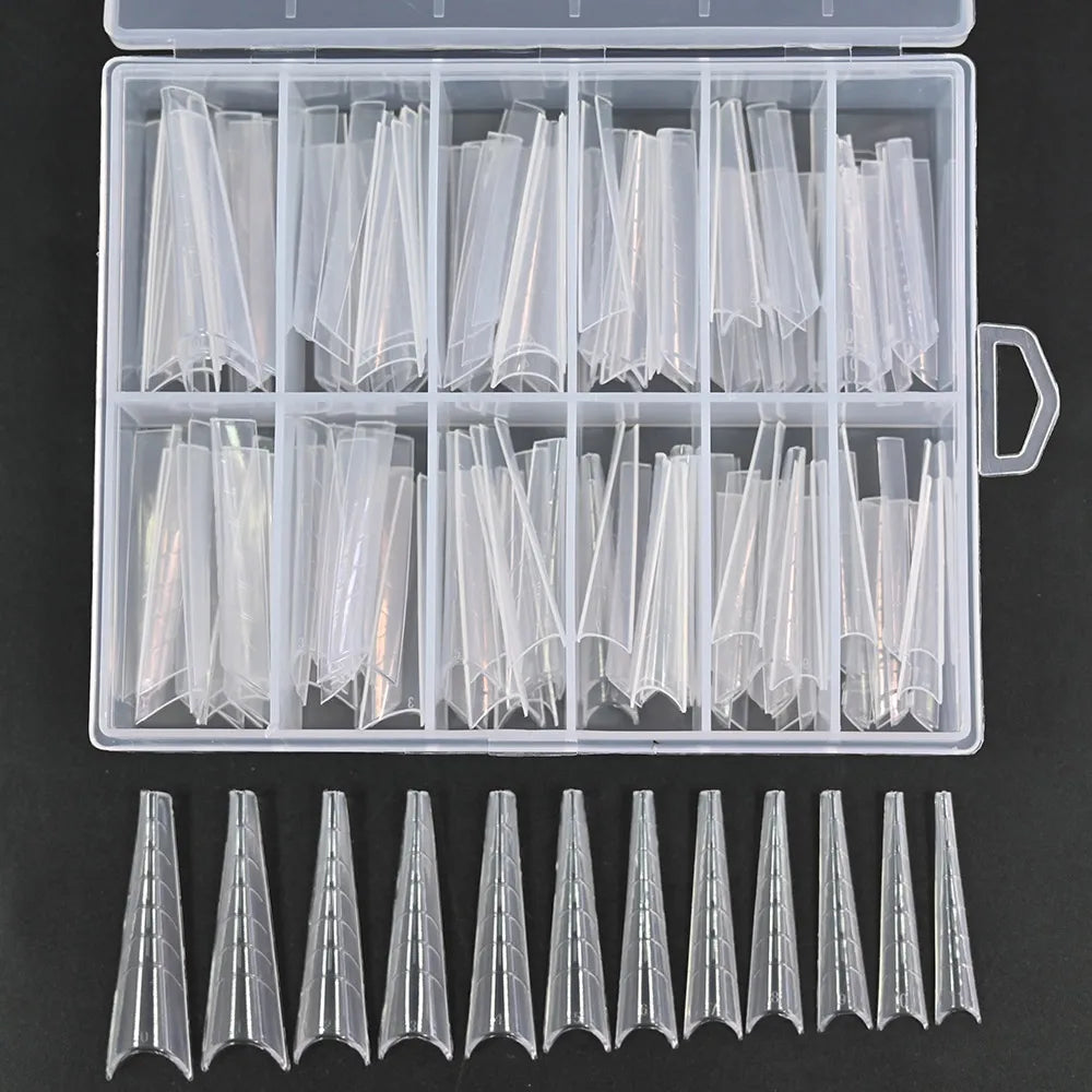 100/120Pcs/Box Stiletto Clear Dual System Nails Forms False Tips Quick Building Gel Mold Full Cover Nail Extension Forms Tools