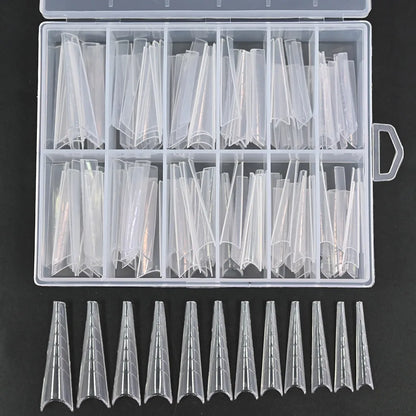 100/120Pcs/Box Stiletto Clear Dual System Nails Forms False Tips Quick Building Gel Mold Full Cover Nail Extension Forms Tools