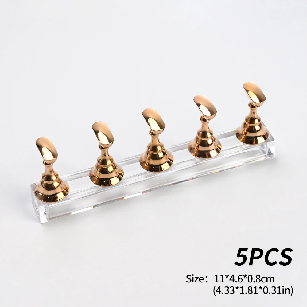 5pcs/set Metallic Pink Magnetic Nail Stand for Nail Practice Painting Display Press-on False Nail Display Holder Practice Tools