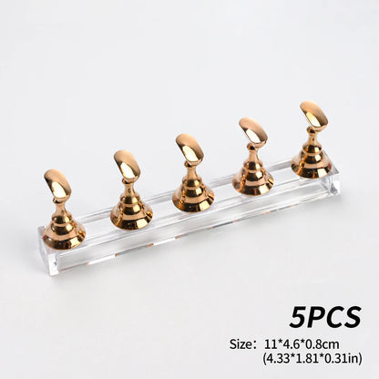 5pcs/set Metallic Pink Magnetic Nail Stand for Nail Practice Painting Display Press-on False Nail Display Holder Practice Tools