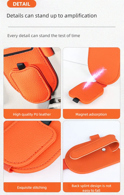 Magnetic Car Sunglasses Holder Sun Visor Glasses Clip PU Eyeglasses Hanger Portable Ticket Card Clip Auto Accessories