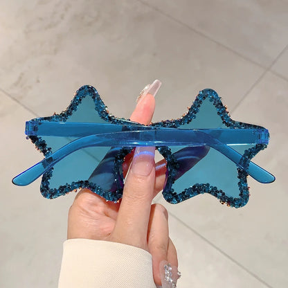 KAMMPT Chic Stars Design Pink Shades Women Rhinestone Shiny Trends Decor Sun Glasses New Ins Brand Holiday Beach Sunglasses