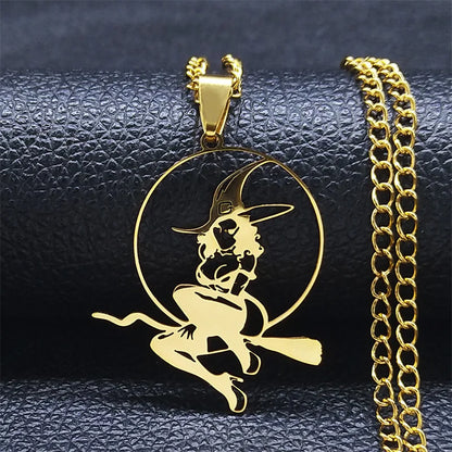 Wicca Witch Stainless Steel Choker Necklace Witchcraft Supplies for Spells Necklace Hollow Pendant for Women Punk Jewelry N4444S