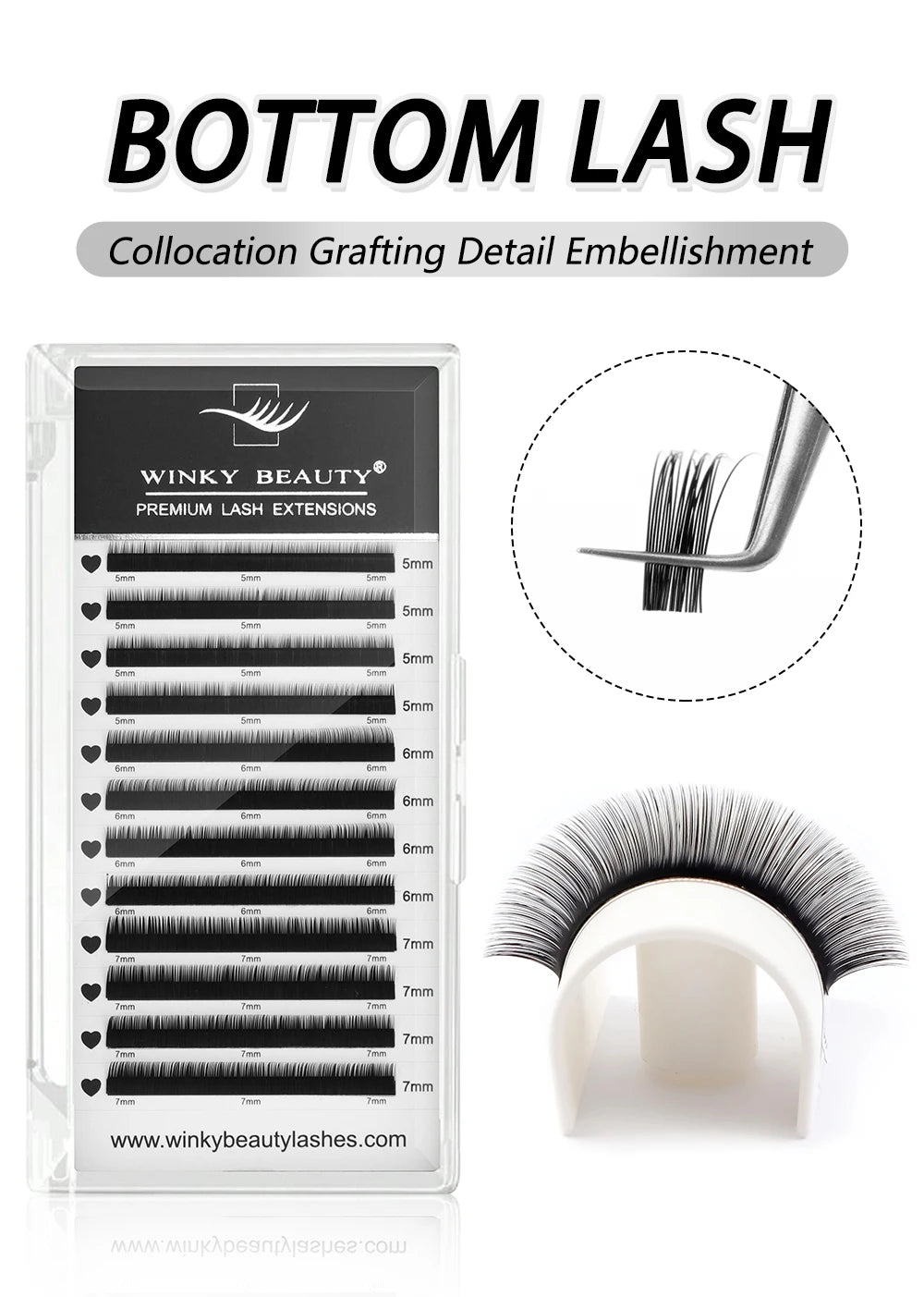 winky beauty Mink Individual Bottom Eyelash Extension B/C Curl 5-7Mix Professional Under Lash Make up Natural False Lashes