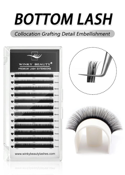 winky beauty Mink Individual Bottom Eyelash Extension B/C Curl 5-7Mix Professional Under Lash Make up Natural False Lashes