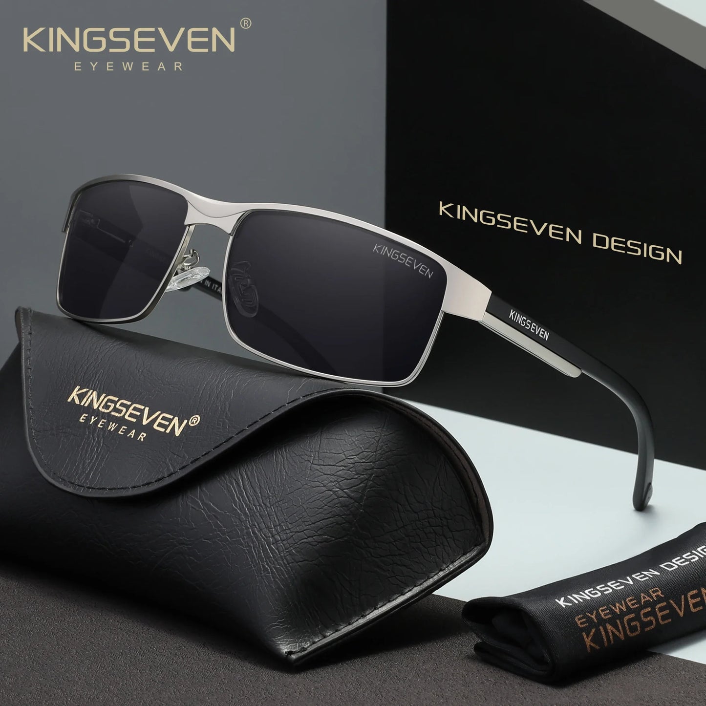 KINGSEVEN Men Polarized Sunglasses Driving UV400 Anti-Glare High Quality Glasses Male Causal Rectangle Fashion Outdoor Eyewear