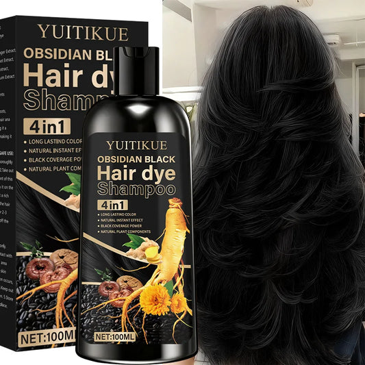 100ml hair dye shampoo, made with natural plant pigments, scalp-friendly, quickly covers gray hair to provide black color