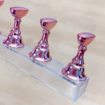 5pcs/set Metallic Pink Magnetic Nail Stand for Nail Practice Painting Display Press-on False Nail Display Holder Practice Tools
