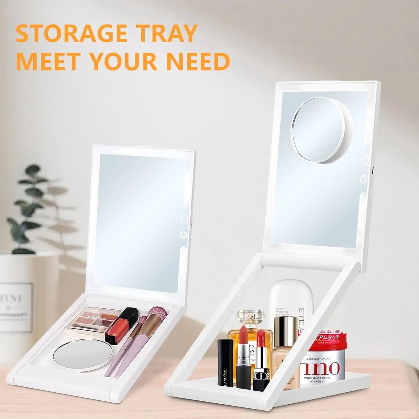 LED Vanity Makeup Mirror with Touch Control Flexible Foldable Desk 10x Makeup Mirror Lighting Dressing Makeup Lamp Gift