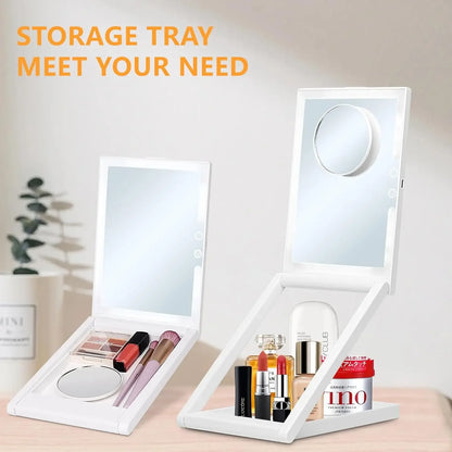 LED Vanity Makeup Mirror with Touch Control Flexible Foldable Desk 10x Makeup Mirror Lighting Dressing Makeup Lamp Gift