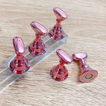 5pcs/set Metallic Pink Magnetic Nail Stand for Nail Practice Painting Display Press-on False Nail Display Holder Practice Tools