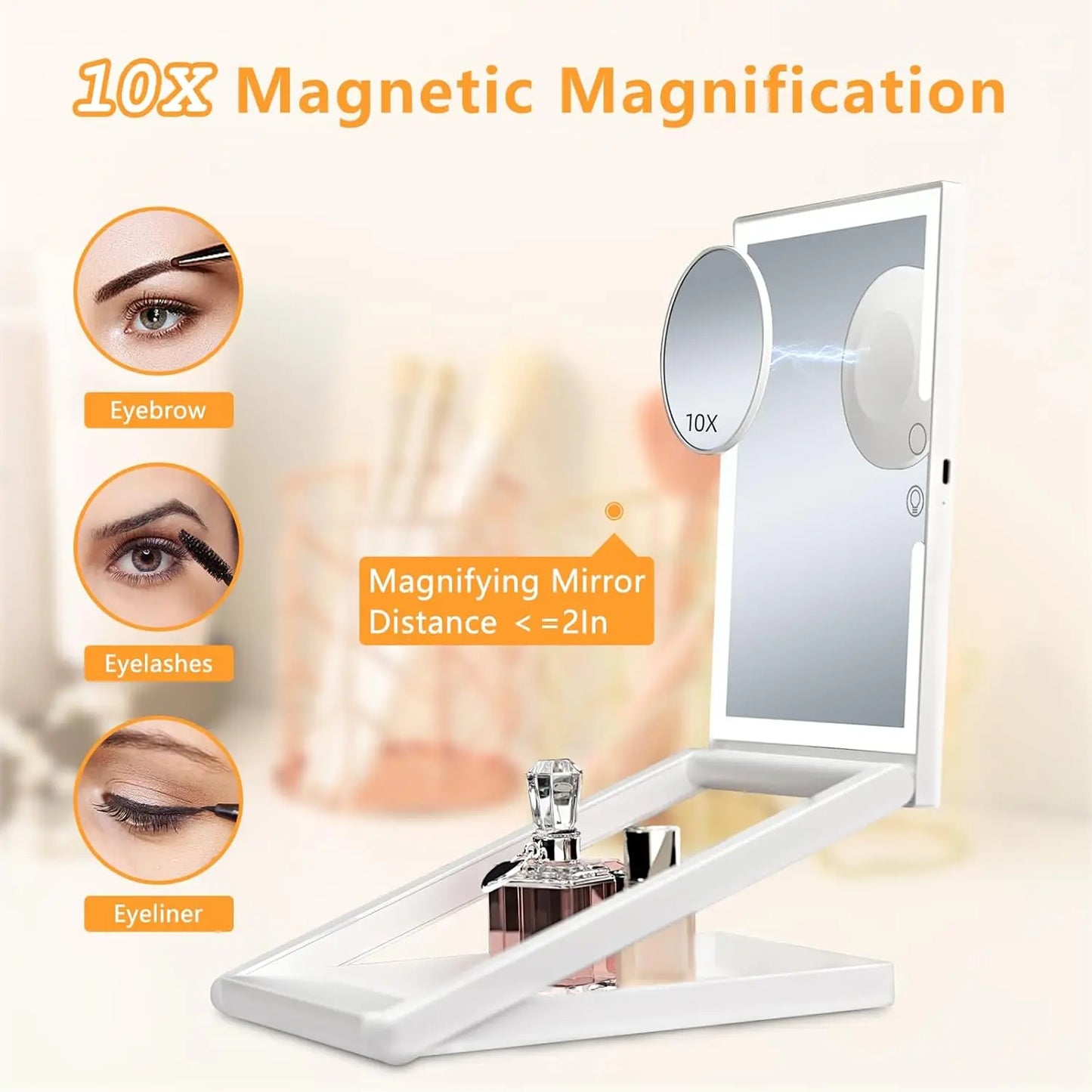 LED Vanity Makeup Mirror with Touch Control Flexible Foldable Desk 10x Makeup Mirror Lighting Dressing Makeup Lamp Gift