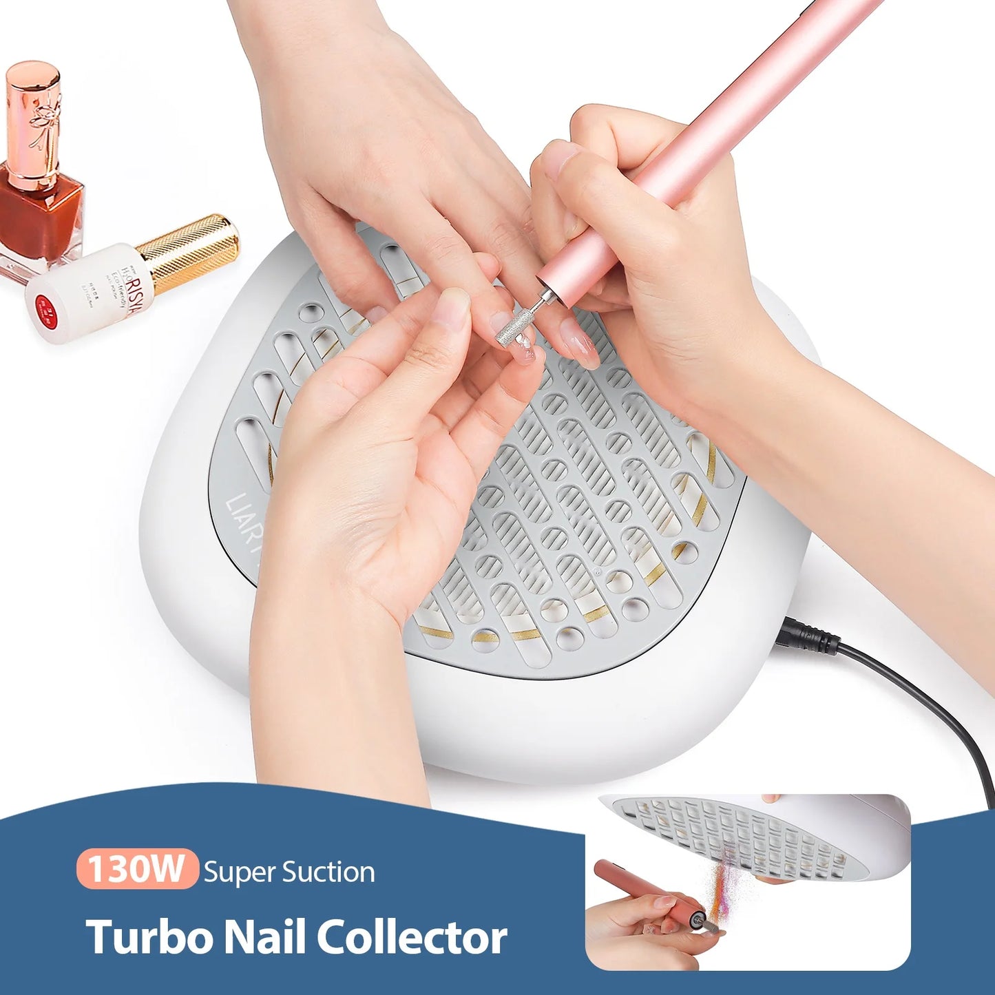 130W Powerful Brushless Nail Dust Collector Super Suction Nail Dust Extractor Nail Art Manicure Fan Vacuum Cleaner With 2 Filter