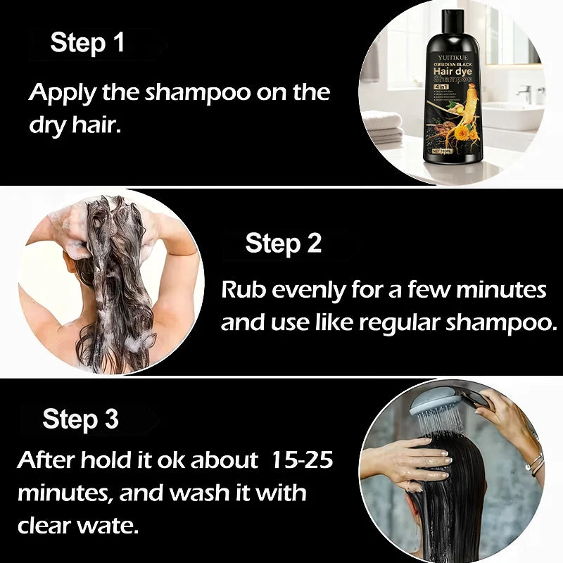 100ml hair dye shampoo, made with natural plant pigments, scalp-friendly, quickly covers gray hair to provide black color