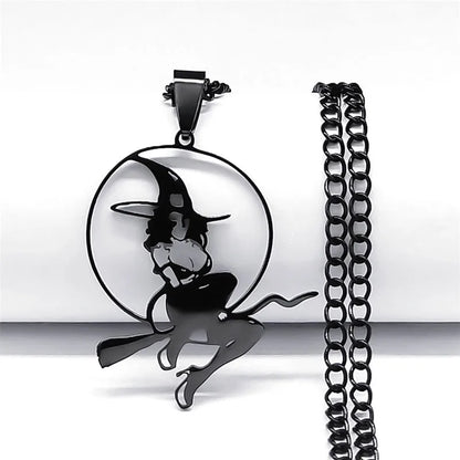 Wicca Witch Stainless Steel Choker Necklace Witchcraft Supplies for Spells Necklace Hollow Pendant for Women Punk Jewelry N4444S