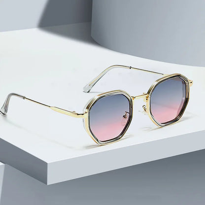 2025 New in Vintage Sunglasses for Women Modern Fashionable Octagonal Glasses with Black Lenses Golden Edging Sun Glasses