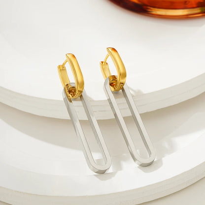 Fashion Gold Silver Color Double Loop Design Square Long Hoop Earrings Removable Punk Hip Hop Round Huggie Jewelry for Women