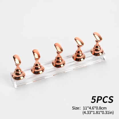 5pcs/set Metallic Pink Magnetic Nail Stand for Nail Practice Painting Display Press-on False Nail Display Holder Practice Tools