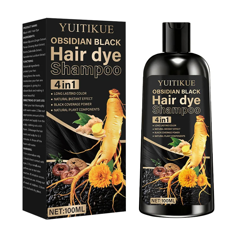 100ml hair dye shampoo, made with natural plant pigments, scalp-friendly, quickly covers gray hair to provide black color