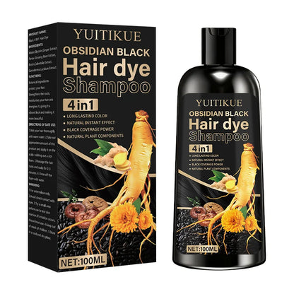 100ml hair dye shampoo, made with natural plant pigments, scalp-friendly, quickly covers gray hair to provide black color