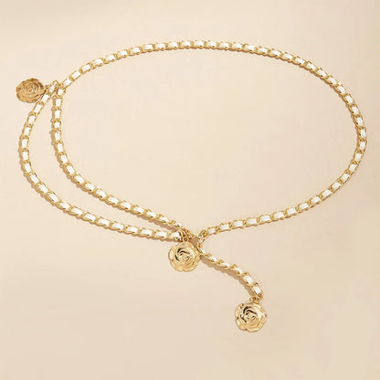 High Quality Metal Waist Chain Belts For Women Round Flower Pendant Chain Strap Rope Female Fine Waistband Dress Shirt Decoratio