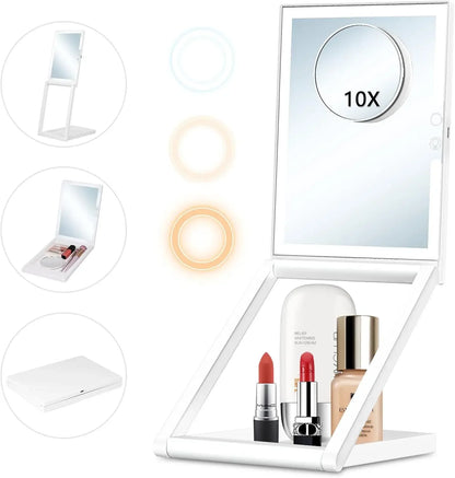 LED Vanity Makeup Mirror with Touch Control Flexible Foldable Desk 10x Makeup Mirror Lighting Dressing Makeup Lamp Gift