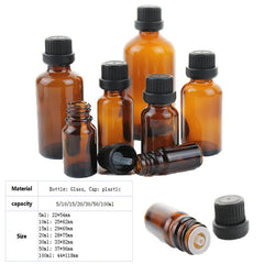 12pcs 5ml/10ml/15ml/20ml/30ml/50ml/100ml Amber Essential Oil Glass Bottle Refillable Dropper Bottles Containers With Black Cap
