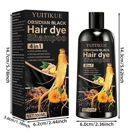 100ml hair dye shampoo, made with natural plant pigments, scalp-friendly, quickly covers gray hair to provide black color