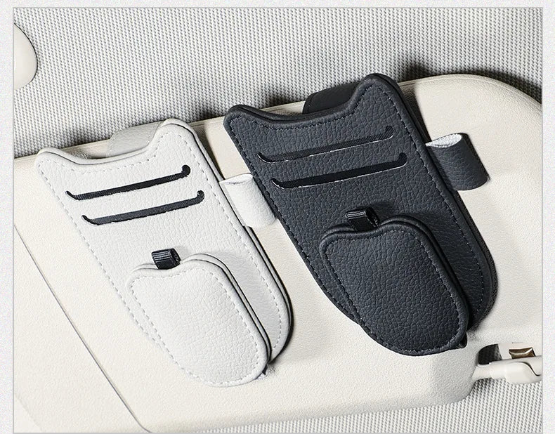 Magnetic Car Sunglasses Holder Sun Visor Glasses Clip PU Eyeglasses Hanger Portable Ticket Card Clip Auto Accessories