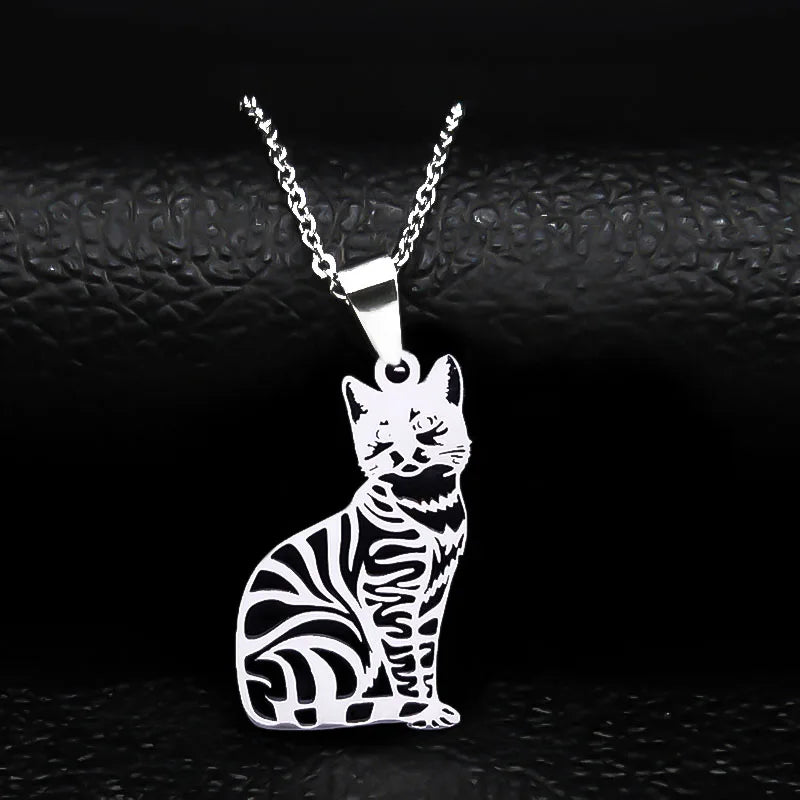 cat necklace kitten necklace silver cat pendant stainless steel necklace cat lover gift animal jewelry cute jewelry women's necklace pet lover gift feline jewelry cat pendant minimalist necklace Only Good Intentions 13