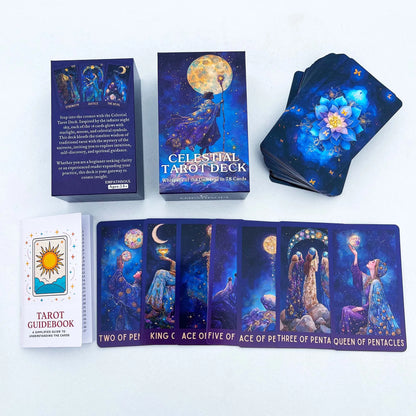Celestial Tarot Deck, 78 English Tarot Cards with Guidebook, Beginner To Experienced, Wisdom of Traditional Tarot, 12x7cm