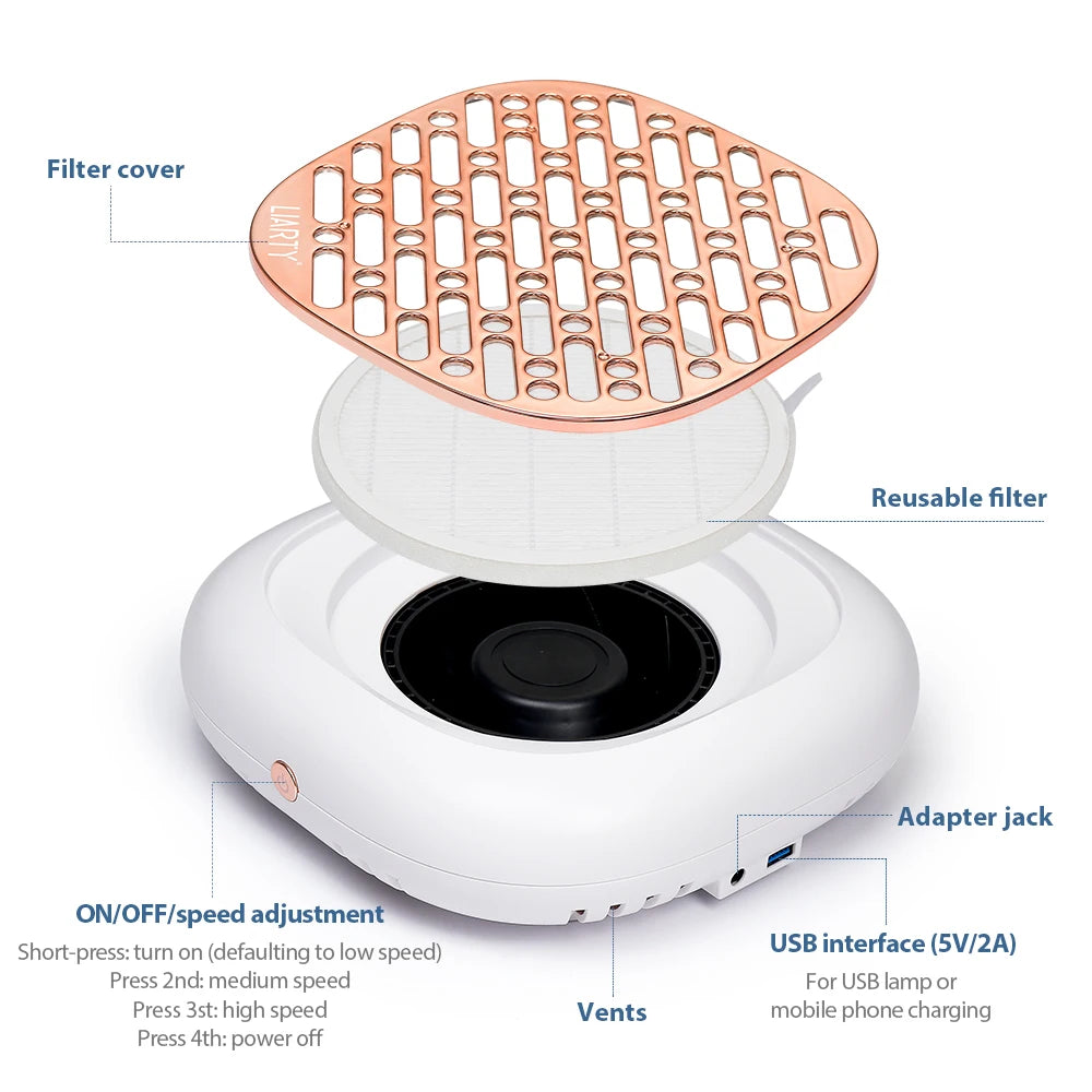 130W Powerful Brushless Nail Dust Collector Super Suction Nail Dust Extractor Nail Art Manicure Fan Vacuum Cleaner With 2 Filter