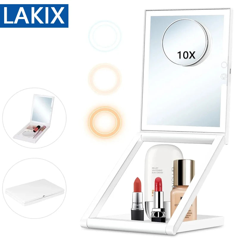 LED Vanity Makeup Mirror with Touch Control Flexible Foldable Desk 10x Makeup Mirror Lighting Dressing Makeup Lamp Gift