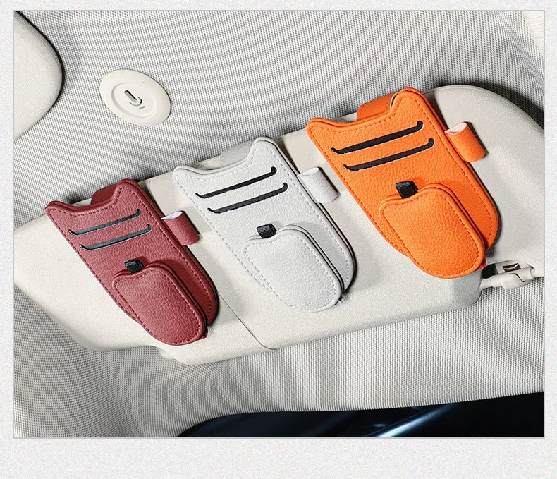 Magnetic Car Sunglasses Holder Sun Visor Glasses Clip PU Eyeglasses Hanger Portable Ticket Card Clip Auto Accessories