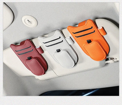 Magnetic Car Sunglasses Holder Sun Visor Glasses Clip PU Eyeglasses Hanger Portable Ticket Card Clip Auto Accessories